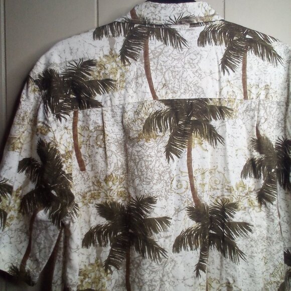 Joe Marlin Hawaiian Shirt L Button Up Short Sleeve Tropical Green Beige - Picture 4 of 16